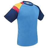 Camiseta Bandera D&F- Azul Claro con Mangas Marino y Bandera de España-...