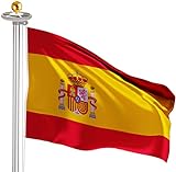 BRUBAKER Asta de Bandera con Bandera de España y Luz Solar y Punta de Bola Oro...