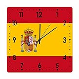 Higoss Reloj cuadrado de pared con bandera de España de 10 pulgadas, reloj...