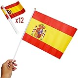 Bandera de España con Escudo Pequeña de Tela - Banderas de España con Palo -...