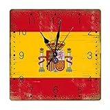 Reloj de Pared de Madera con Bandera de España,Reloj de Pared Cuadrado de 12...