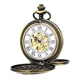 ManChDa® Mecánica Reloj de bolsillo Cazador de doble bronce Colgante vintage...